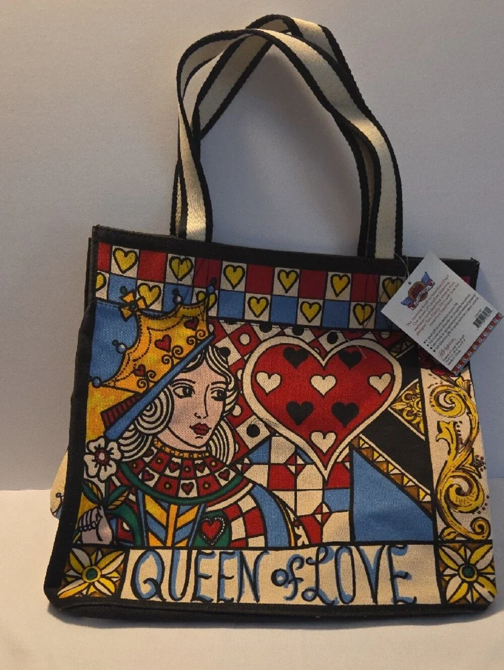 Brighton Canvas Queen Of Love Tote - Beige, Red, Blue & Yellow
